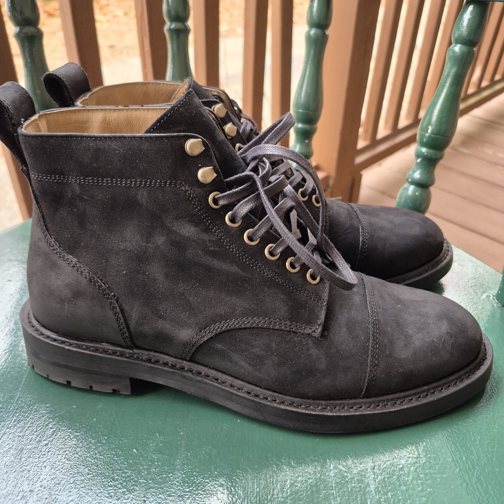 Taylor Stitch Moto Boot Black Waterproof Nubuck Leather Mens 10 Welted Preppy - Picture 2 of 15